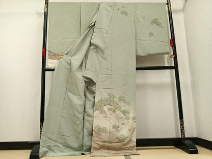 平和屋着物●京加賀友禅　百貫達雄　訪問着　加賀の四季　飛鳥松文　暈し染め　丹後ちりめん　仮絵羽　正絹　逸品　未使用　AABJ7241ph