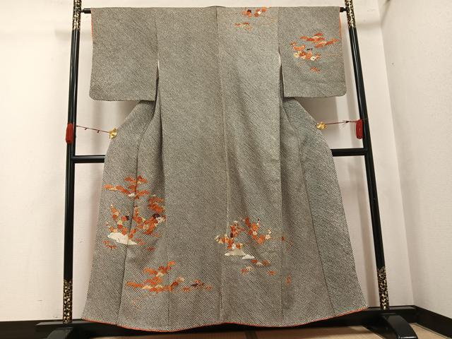 平和屋着物●訪問着　絞り　刺繍　松竹梅草花文　正絹　逸品　AABJ7242ph