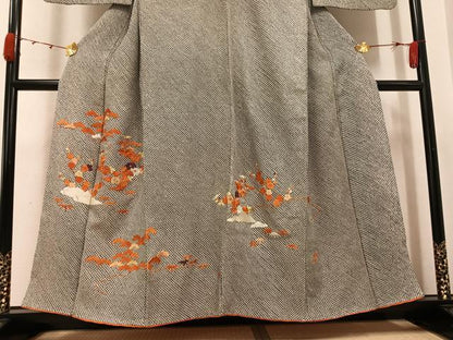 平和屋着物●訪問着　絞り　刺繍　松竹梅草花文　正絹　逸品　AABJ7242ph