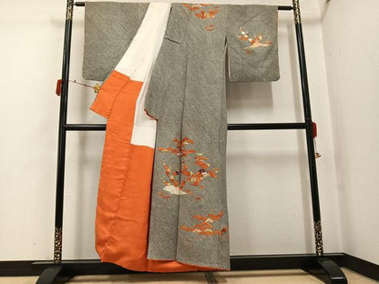平和屋着物●訪問着　絞り　刺繍　松竹梅草花文　正絹　逸品　AABJ7242ph