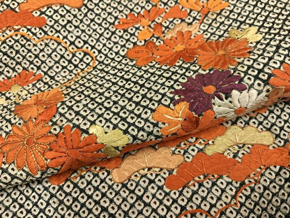 平和屋着物●訪問着　絞り　刺繍　松竹梅草花文　正絹　逸品　AABJ7242ph