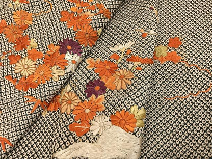 平和屋着物●訪問着　絞り　刺繍　松竹梅草花文　正絹　逸品　AABJ7242ph