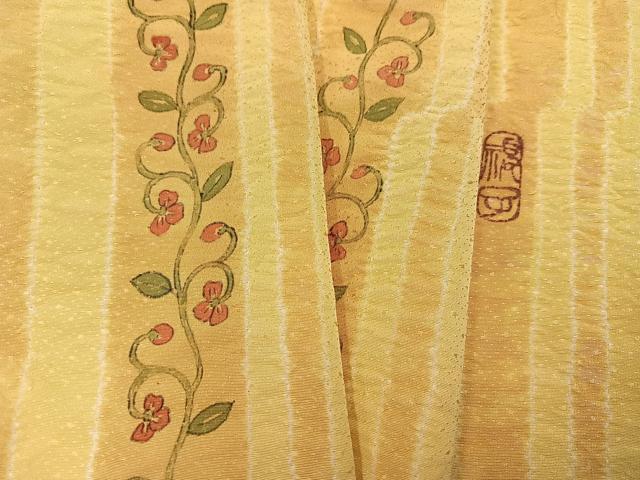 平和屋着物●上質な小紋　作家物　絞り　花唐草文　正絹　逸品　AABJ7243ph