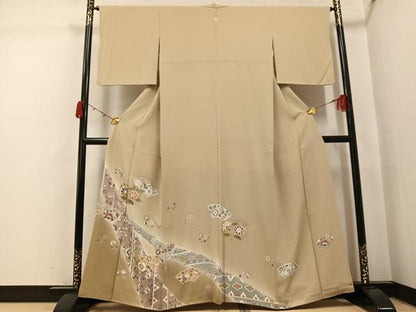 平和屋着物●豪華色留袖　駒刺繍　地紙草花文　暈し染め　金彩　正絹　逸品　AABJ7244ph
