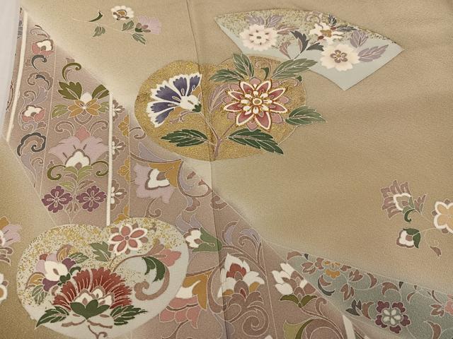 平和屋着物●豪華色留袖　駒刺繍　地紙草花文　暈し染め　金彩　正絹　逸品　AABJ7244ph