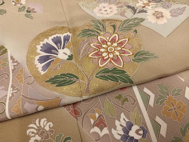 平和屋着物●豪華色留袖　駒刺繍　地紙草花文　暈し染め　金彩　正絹　逸品　AABJ7244ph
