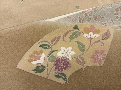 平和屋着物●豪華色留袖　駒刺繍　地紙草花文　暈し染め　金彩　正絹　逸品　AABJ7244ph