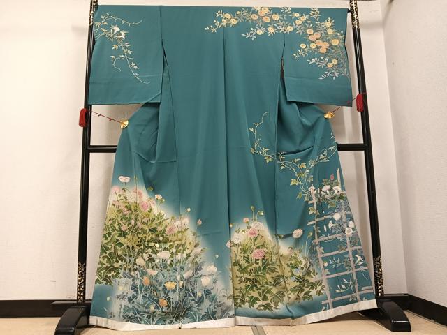 平和屋着物●訪問着　友禅　作家物　枝花文　湖の絲　暈し染め　浜ちりめん　仮絵羽　正絹　逸品　未使用　AABJ7245ph