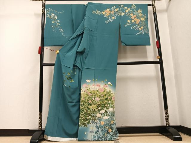平和屋着物●訪問着　友禅　作家物　枝花文　湖の絲　暈し染め　浜ちりめん　仮絵羽　正絹　逸品　未使用　AABJ7245ph