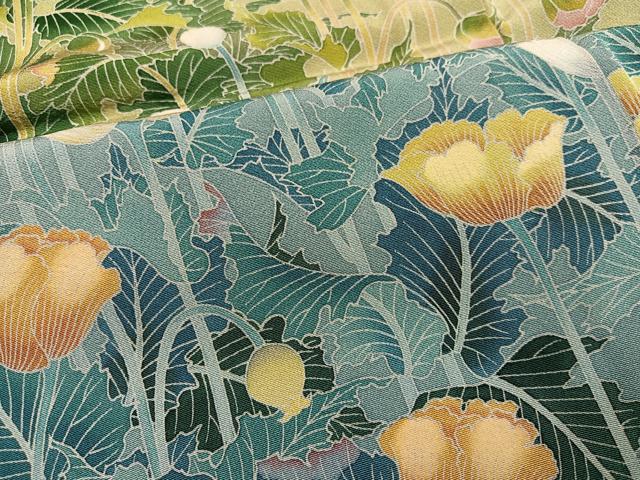 平和屋着物●訪問着　友禅　作家物　枝花文　湖の絲　暈し染め　浜ちりめん　仮絵羽　正絹　逸品　未使用　AABJ7245ph
