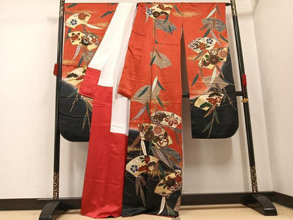 平和屋着物●豪華振袖　地紙花蝶文　暈し染め　金彩　正絹　逸品　AABJ7246ph