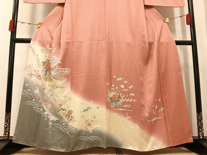 平和屋着物●訪問着　駒刺繍　花車文　暈し染め　金彩　正絹　逸品　AABJ7249ph