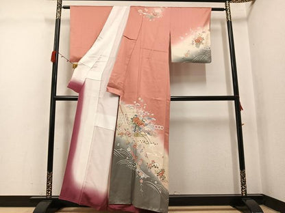平和屋着物●訪問着　駒刺繍　花車文　暈し染め　金彩　正絹　逸品　AABJ7249ph
