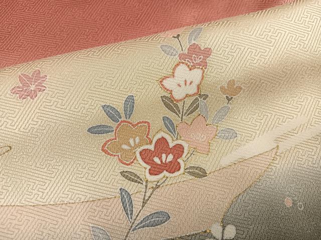 平和屋着物●訪問着　駒刺繍　花車文　暈し染め　金彩　正絹　逸品　AABJ7249ph
