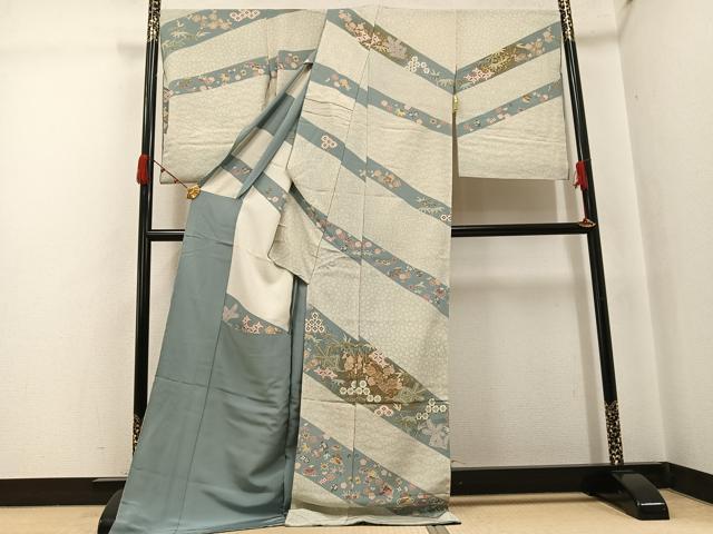 平和屋着物●訪問着　駒刺繍　松竹梅吉祥宝尽くし　金彩　丹後ちりめん　仮絵羽　正絹　逸品　未使用　AABJ7255ph