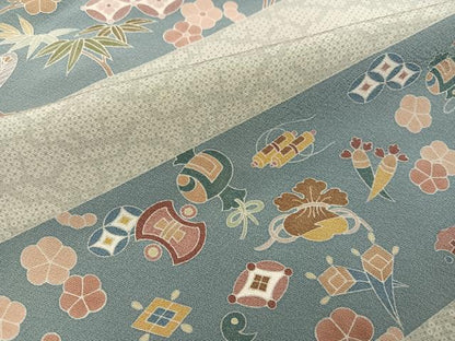 平和屋着物●訪問着　駒刺繍　松竹梅吉祥宝尽くし　金彩　丹後ちりめん　仮絵羽　正絹　逸品　未使用　AABJ7255ph