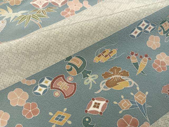 平和屋着物●訪問着　駒刺繍　松竹梅吉祥宝尽くし　金彩　丹後ちりめん　仮絵羽　正絹　逸品　未使用　AABJ7255ph