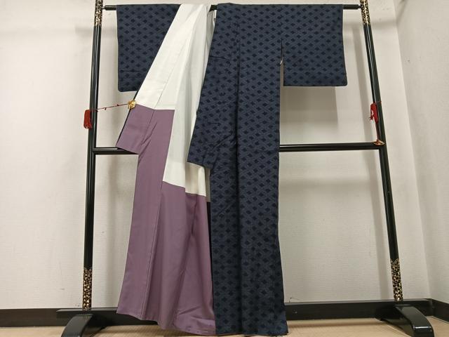 平和屋着物●本場結城紬　重要無形文化財　100亀甲　菱文　正絹　逸品　AABJ7257ph