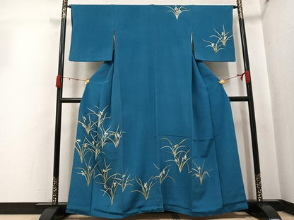 平和屋着物●訪問着　草花文　金彩　鬼しぼ縮緬　正絹　逸品　AABJ7259ph