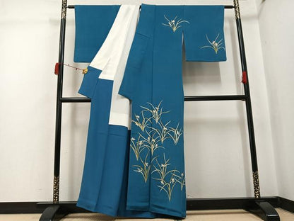 平和屋着物●訪問着　草花文　金彩　鬼しぼ縮緬　正絹　逸品　AABJ7259ph
