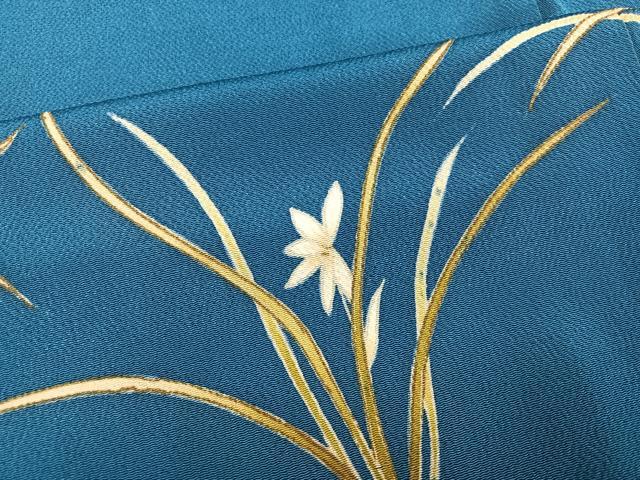 平和屋着物●訪問着　草花文　金彩　鬼しぼ縮緬　正絹　逸品　AABJ7259ph