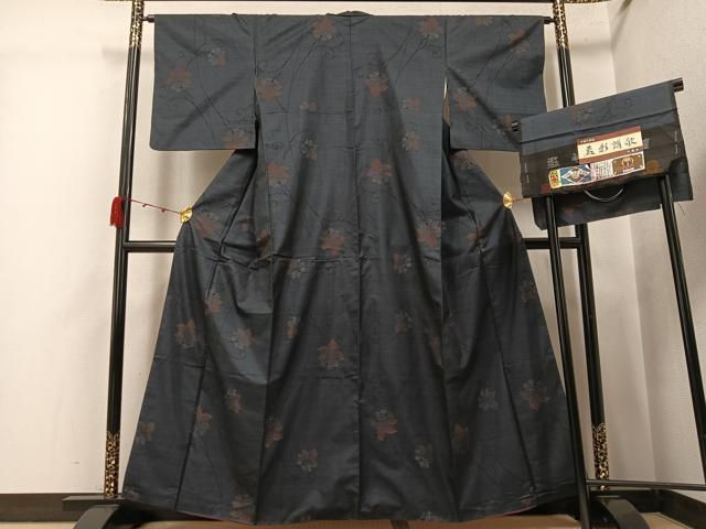 平和屋着物●本場大島紬　古代染色純泥染　カタス7マルキ　藍彩賛歌　更紗文　重田初子作　証紙付き　正絹　逸品　AABJ7261ph