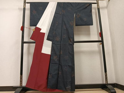 平和屋着物●本場大島紬　古代染色純泥染　カタス7マルキ　藍彩賛歌　更紗文　重田初子作　証紙付き　正絹　逸品　AABJ7261ph
