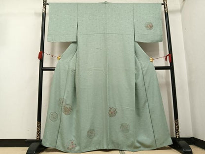 平和屋着物●訪問着　中国三大刺繍　汕頭刺繍　スワトウ刺繍　御所車花文　正絹　逸品　未使用　AABJ7262ph