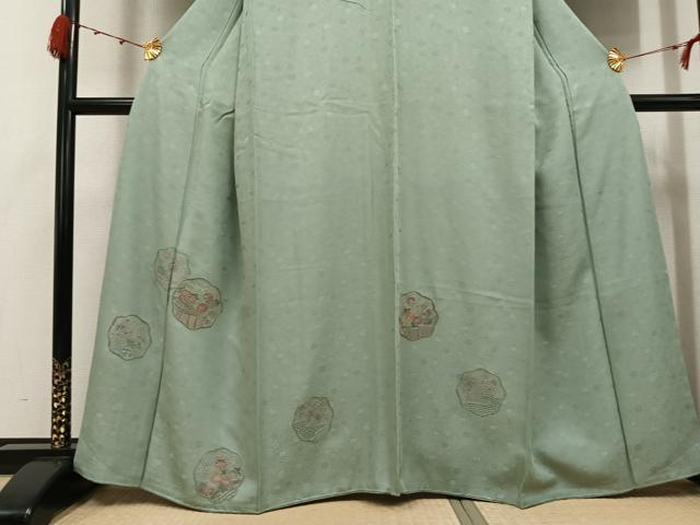 平和屋着物●訪問着　中国三大刺繍　汕頭刺繍　スワトウ刺繍　御所車花文　正絹　逸品　未使用　AABJ7262ph