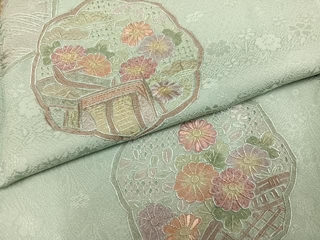 平和屋着物●訪問着　中国三大刺繍　汕頭刺繍　スワトウ刺繍　御所車花文　正絹　逸品　未使用　AABJ7262ph