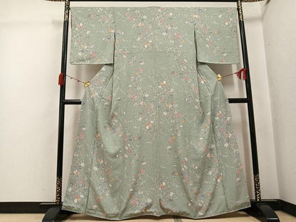 平和屋着物●上質な小紋　友禅　枝花文　正絹　逸品　AABJ7263ph