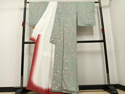 平和屋着物●上質な小紋　友禅　枝花文　正絹　逸品　AABJ7263ph