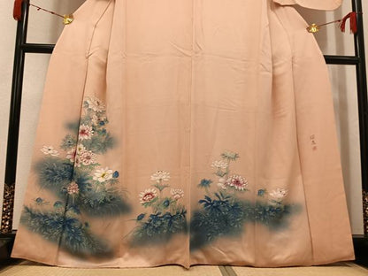 平和屋着物●訪問着　手描き　作家物　昭彦　草花文　暈し染め　正絹　逸品　AABJ7265ph
