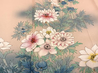 平和屋着物●訪問着　手描き　作家物　昭彦　草花文　暈し染め　正絹　逸品　AABJ7265ph