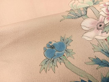平和屋着物●訪問着　手描き　作家物　昭彦　草花文　暈し染め　正絹　逸品　AABJ7265ph