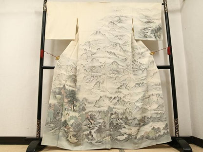 平和屋着物●訪問着　高橋一海　手描き　人物風景文　正絹　逸品　AABJ7267ph