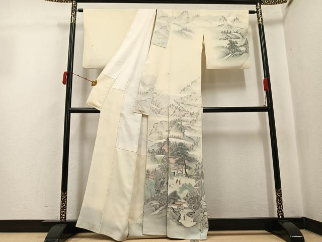 平和屋着物●訪問着　高橋一海　手描き　人物風景文　正絹　逸品　AABJ7267ph