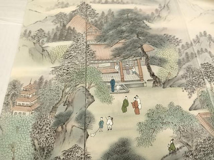 平和屋着物●訪問着　高橋一海　手描き　人物風景文　正絹　逸品　AABJ7267ph