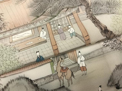 平和屋着物●訪問着　高橋一海　手描き　人物風景文　正絹　逸品　AABJ7267ph