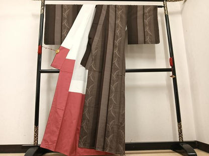 平和屋着物●上質な紬　草木間道　正絹　逸品　未使用　AABJ7268ph