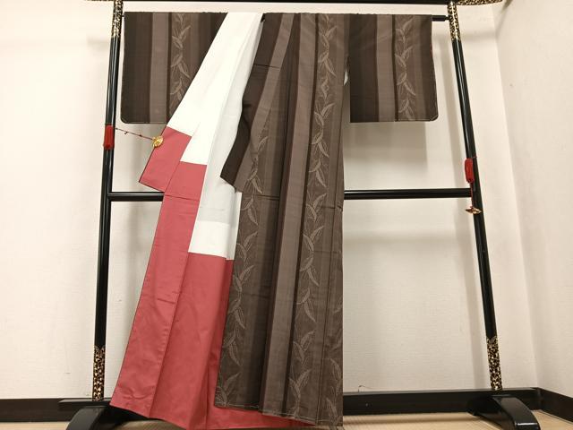 平和屋着物●上質な紬　草木間道　正絹　逸品　未使用　AABJ7268ph