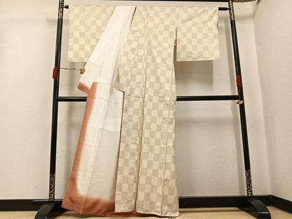 平和屋着物●本場大島紬　白大島　一元絣　市松文　正絹　逸品　AABJ7271ph