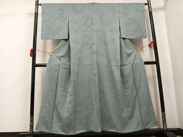 平和屋着物●上質な色無地　利休鼠色　立波地紋　正絹　逸品　未使用　AABJ7273ph