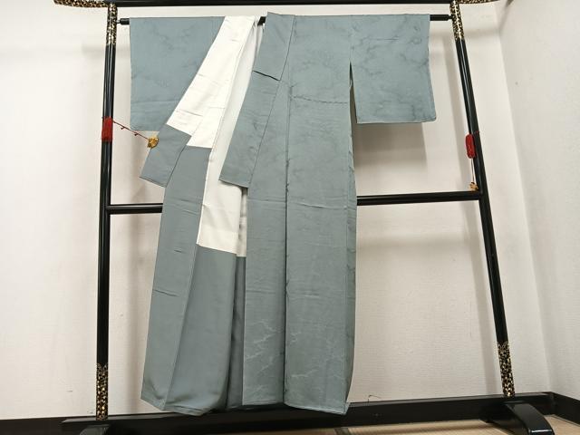 平和屋着物●上質な色無地　利休鼠色　立波地紋　正絹　逸品　未使用　AABJ7273ph
