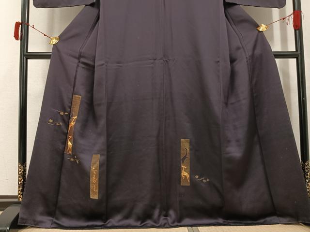 平和屋着物●色留訪問着　駒刺繍　鹿　草花文　金糸　正絹　逸品　AABJ7277ph