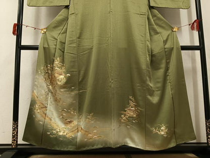平和屋着物●豪華色留　松竹梅風景文　暈し染め　金彩　正絹　逸品　AABJ7280ph