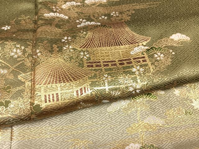 平和屋着物●豪華色留　松竹梅風景文　暈し染め　金彩　正絹　逸品　AABJ7280ph