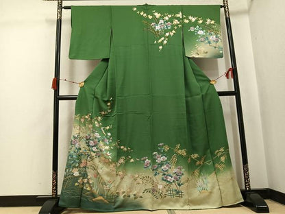 平和屋着物●訪問着　花鳥文　暈し染め　金銀彩　正絹　逸品　AABJ7286ph
