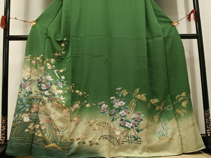 平和屋着物●訪問着　花鳥文　暈し染め　金銀彩　正絹　逸品　AABJ7286ph