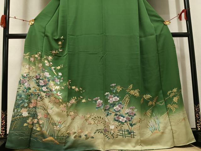 平和屋着物●訪問着　花鳥文　暈し染め　金銀彩　正絹　逸品　AABJ7286ph